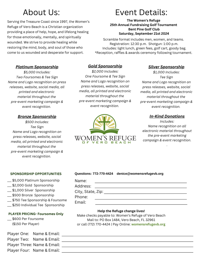 Page 2  Carousel Slide Registration Women's Refuge 25th Annual Golf Tournament